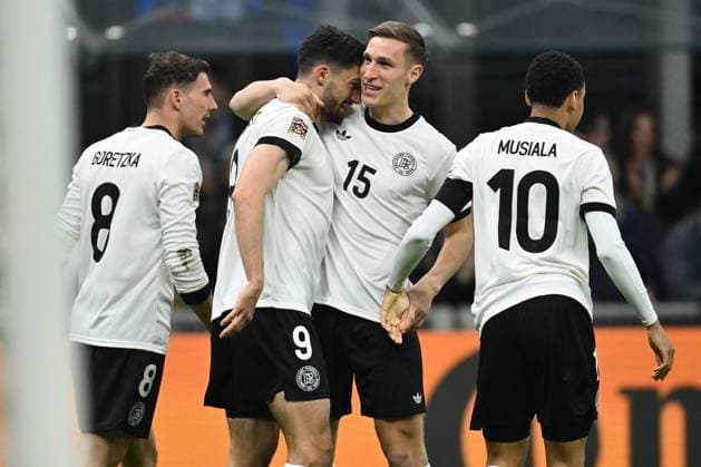 UEFA Nations League - Italy v Germany Tim Kleindienst (GER) celebrates after scoring the goal to make it 1-1 during the UEFA Nations League quarter-final match between Italy and Germany at the San Siro Stadium on March 20, 2025 in Milan, Italy. Photo by IPA ABACAPRESS.COM Milan Italy  Copyright: xIPA ABACAx