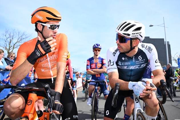 Bredene Koksijde Classic 2025 cycling race KOKSIJDE, BELGIUM - MARCH 21 : Martin Gotzon (ESP) of Euskaltel - Euskadi and Gonzalez David (ESP) of Q36.5 Pro Cycling Team during the Men Elite UCI 1.Pro 23rd Bredene Koksijde Classic cycling race with start in Bredene and finish in Koksijde (201 km) on March 21, 2025 in Koksijde, Belgium, 21 03 2025 ( Motordriver Stephan Boone & Koksijde Belgium  Copyright: xTomasxSiskx