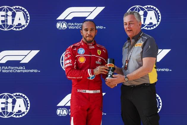 21 03 2025, Shanghai International Circuit, Shanghai, Formula 1 Grand Prix of China 2025, in the picture pole position for Lewis Hamilton GBR , Scuderia Ferrari HP, Pirelli Motorsport boss Mario Isola Photo by Hasan Bratic DeFodi Images