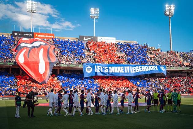Spanish LaLiga EA Sports: FC Barcelona, Barca v Real Madrid CF in Barcelona, Spain. Barcelona, Spain, 28, October, 2023. Spanish LaLiga EA Sports: FC Barcelona v Real Madrid CF. Rolling Stones logo in the stands of Olympic Stadium Lluis Companys. Barcelona Olympic Stadium Lluis Companys Barcelona Spain