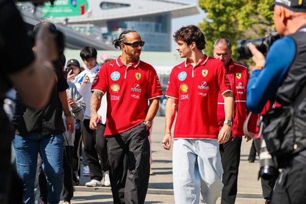 FORMULA 1 CHINESE GRAND PRIX 2025 LEWIS HAMILTON (GBR) of Scuderia Ferrari 44 and CHARLES LECLERC (MON) of Scuderia Ferrari 16 in the paddock during the FORMULA 1 HEINEKEN CHINESE GRAND PRIX 2025 at Shanghai Audi International Circuit, Shanghai, China on 21 March 2025 Credit: Antoine Lapeyre Every Second Media Editorial use only. All images are copyright Every Second Media Limited. No images may be reproduced without prior permission. Copyright: xIMAGO EveryxSecondxMediax ESM-1386-0065 AntoinexLapeyrex xEveryxSecondxMediax