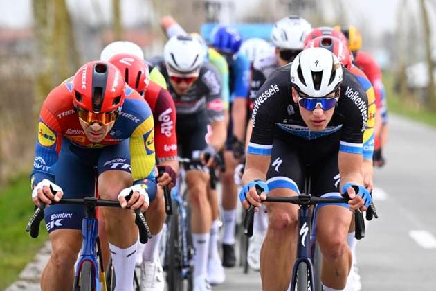 Bredene Koksijde Classic 2025 cycling race KOKSIJDE, BELGIUM - MARCH 21 : Theuns Edward (BEL) of Lidl - Trek, Marsman Tim (NED) of VolkerWessels Cycling Team during the Men Elite UCI 1.Pro 23rd Bredene Koksijde Classic cycling race with start in Bredene and finish in Koksijde (201 km) on March 21, 2025 in Koksijde, Belgium, 21 03 2025 ( Motordriver Stephan Boone & Koksijde Belgium  Copyright: xTomasxSiskx