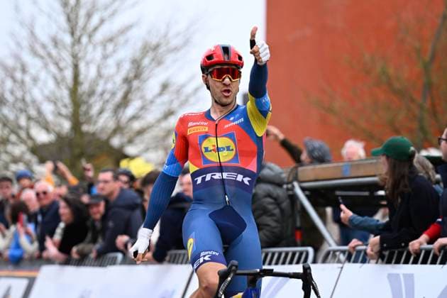 Bredene Koksijde Classic 2025 cycling race KOKSIJDE, BELGIUM - MARCH 21 : Theuns Edward (BEL) of Lidl - Trek celebrates the victory after the Men Elite UCI 1.Pro 23rd Bredene Koksijde Classic cycling race with start in Bredene and finish in Koksijde (201 km) on March 21, 2025 in Koksijde, Belgium, 21 03 2025 ( Motordriver Stephan Boone & Koksijde Belgium  Copyright: xTomasxSiskx