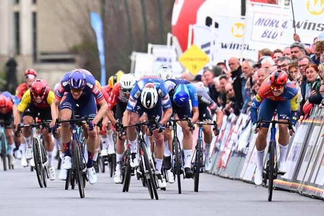 Bredene Koksijde Classic 2025 cycling race KOKSIJDE, BELGIUM - MARCH 21 : Theuns Edward (BEL) of Lidl - Trek wins the sprint, Lamperti Luke (USA) of Soudal Quick-Step, Eekhoff Nils (NED) of Team Picnic PostNL, Vernon Ethan (GBR) of Israel - Premier Tech, Braet Vito (BEL) of Intermarche - Wanty during the Men Elite UCI 1.Pro 23rd Bredene Koksijde Classic cycling race with start in Bredene and finish in Koksijde (201 km) on March 21, 2025 in Koksijde, Belgium, 21 03 2025 ( Motordriver Stephan Boone & Koksijde Belgium  Copyright: xTomasxSiskx