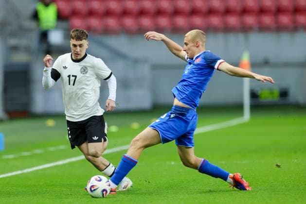 Brajan Gruda Germany and Jakub Jakubko Slovakia battle for the ball, International Friendly, U21 Slovakia and U21 Germany, Štadion Antona Malatinskà ho on March 21, 2025 in Trnava, Slovakia Photo by Marco Steinbrenner DeFodi Images Brajan Gruda Germany and Jakub Jakubko Slovakia battle for the ball, International Friendly, U21 Slovakia and U21 Germany, Štadion Antona Malatinskà ho, March 21, 2025 in Trnava, Slovakia Photo by Marco Steinbrenner DeFodi Images