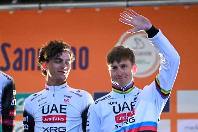 2025 Milan - Sanremo UCI WorldTour cycling race - Team presentation PAVIA, ITALY - MARCH 21 : Del Toro Isaac (MEX) of UAE Team Emirates - XRG and Pogacar Tadej (SLO) of UAE Team Emirates - XRG pictured during the team presentation prior to the UCI WorldTour 116th Milan - Sanremo cycling race on March 21, 2025 in Pavia, Italy, 21 03 2025 ( Motordriver Kenny Verfaillie - Pavia Italy  Copyright: xNicoxVereeckenx