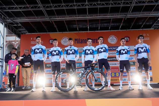 MOVISTAR TEAM during Team Presentation at the men s elite race of the Milano - Sanremo one day cycling race (289 km) from Pavia to Sanremo - North West Italy - March 21, 2025. - cycling .  Copyright: xFabioxFerrari LaPressex