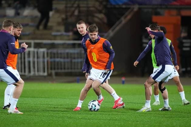 James McAtee of England warms up France U21, U 21 v England U21, International Friendly, Länderspiel, Nationalmannschaft Football, Stade du Moustoir, Lorient, France - 21 Mar 2025 EDITORIAL USE ONLY No use with unauthorised audio, video, data, fixture lists, club league logos or live services. Online in-match use limited to 120 images, no video emulation. No use in betting, games or single club league player publications. Copyright: xDavexWinter Shutterstockx 15215626p
