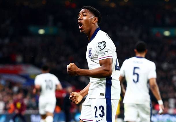 Myles Lewis-Skelly of England celebrates scoring a goal after making the score 1-0. England v Albania, FIFA 2026 World Cup Qualifying, Group K, Football, Wembley Stadium, London, UK - 21 Mar 2025 EDITORIAL USE ONLY No use with unauthorised audio, video, data, fixture lists, club league logos or live services. Online in-match use limited to 120 images, no video emulation. No use in betting, games or single club league player publications. Copyright: xJamesxMarsh Shutterstockx 15213679as
