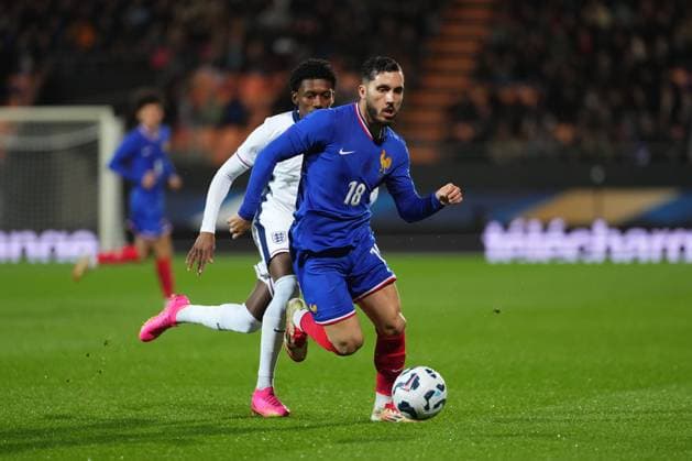 Rayan Cherki of France France U21, U 21 v England U21, International Friendly, Länderspiel, Nationalmannschaft Football, Stade du Moustoir, Lorient, France - 21 Mar 2025 EDITORIAL USE ONLY No use with unauthorised audio, video, data, fixture lists, club league logos or live services. Online in-match use limited to 120 images, no video emulation. No use in betting, games or single club league player publications. Copyright: xDavexWinter Shutterstockx 15215626y