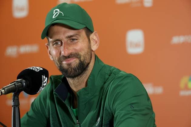 March 21, 2025, Miami Gardens, Florida, United States Of America: MIAMI GARDENS, FL - MARCH 21: Novak Djokovic (SRB) speaks to the media after his game against Rinky Hijikata (AUS) at the Miami Open on March 21, 2025, at Hard Rock Stadium in Miami Gardens, Florida, ...People: Novak Djokovic Miami Open 2025 - Day 4  - ZUMAs214 20250321_ada_s214_151 Copyright: xSMGx