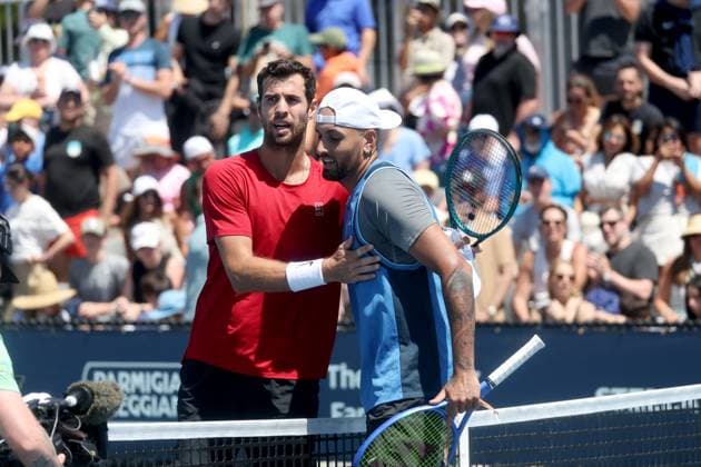 March 21, 2025, Miami Gardens, Florida, United States Of America: MIAMI GARDENS, FLORIDA - MARCH 21: Karen Kachanov of Russia defeats Nick Kyrgios of Australia in the second round of the men s singles in the Miami Open at the Hard Rock Stadium on March 21, 2025 in Miami Gardens, Florida....People: Nick Kyrgios Miami Gardens United States Of America - ZUMAs214 20250321_ada_s214_313 Copyright: xSMGx