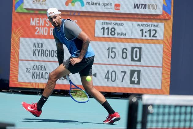 March 21, 2025, Miami Gardens, Florida, United States Of America: MIAMI GARDENS, FLORIDA - MARCH 21: Karen Kachanov of Russia defeats Nick Kyrgios of Australia in the second round of the men s singles in the Miami Open at the Hard Rock Stadium on March 21, 2025 in Miami Gardens, Florida....People: Nick Kyrgios Miami Gardens United States Of America - ZUMAs214 20250321_ada_s214_305 Copyright: xSMGx