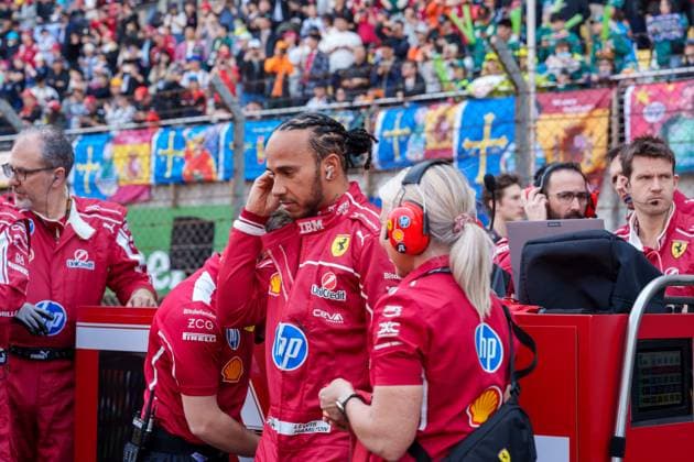 SHANGHAI, CHINA - MARCH 22: Ferrari driver Lewis Hamilton of Britain reacts after the sprint race of the Formula One Chinese Grand Prix at the Shanghai International Circuit on March 22, 2025 in Shanghai, China.  Copyright: xVCGx 111556559964