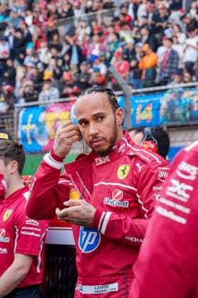 SHANGHAI, CHINA - MARCH 22: Ferrari driver Lewis Hamilton of Britain reacts after the sprint race of the Formula One Chinese Grand Prix at the Shanghai International Circuit on March 22, 2025 in Shanghai, China.  Copyright: xVCGx 111556559952