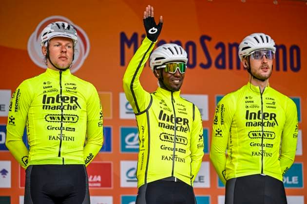 2025 Milan - Sanremo UCI WorldTour cycling race SANREMO, ITALY - MARCH 22 : Girmay Biniam (ERI) of Intermarche - Wanty and Van Der Hoorn Taco (NED) of Intermarche - Wanty on stage before the start of the race during the UCI WorldTour 116th Milan - Sanremo cycling race with start in Pavia and finish at the Via Roma in Sanremo on March 22, 2025 in Sanremo, Italy, 22 03 2025 ( Motordriver Kenny Verfaillie - Sanremo Italy  Copyright: xNicoxVereeckenx