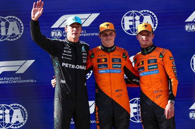 F1 - CHINESE GRAND PRIX 2025 RUSSELL George (gbr), Mercedes AMG F1 Team W16, portrait, PIASTRI Oscar (aus), McLaren F1 Team MCL39, portrait and NORRIS Lando (gbr), McLaren F1 Team MCL39, portrait during the Formula 1 Heineken Chinese Grand Prix 2025, 2nd round of the 2025 FIA Formula One World Championship, WM, Weltmeisterschaft from March 21 to 23, 2025 on the Shanghai International Circuit, in Shanghai, China - ShanghaiChina Copyright: xEricxAlonsox
