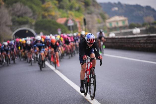The pack rides cycles during the women™s elite race of the Sanremo Women, one day cycling race from Genova to Sanremo in 156km - North Italy- Saturday, March 22, 2025. - cycling .  Copyright: xMarcoxAlpozzi LaPressex