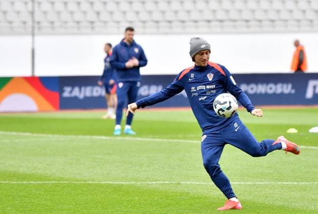 PXL_CRO football team training Luka Modric of Croatia national football team during training at Poljud stadium in Split, Croatia on March 22. 2025. ahead of UEFA Nations League match against France.  MatkoxBegovic PIXSELL