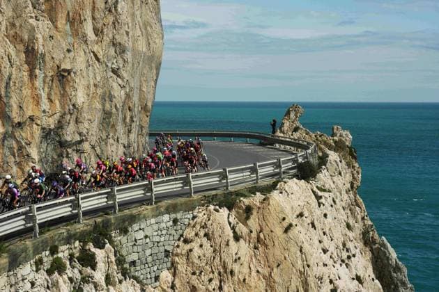 The pack rides cycles during the women™s elite race of the Sanremo Women, one day cycling race from Genova to Sanremo in 156km - North Italy- Saturday, March 22, 2025. - cycling .  Copyright: xMarcoxAlpozzi LaPressex
