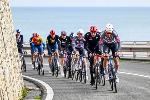 2025 Milan - Sanremo UCI WorldTour cycling race SANREMO, ITALY - MARCH 22 : Dillier Silvan (CHE) of Alpecin-Deceuninck and Haller Marco (SUI) of Tudor Pro Cycling Team leading the peloton during the UCI WorldTour 116th Milan - Sanremo cycling race with start in Pavia and finish at the Via Roma in Sanremo on March 22, 2025 in Sanremo, Italy, 22 03 2025 ( Motordriver Kenny Verfaillie - Sanremo Italy  Copyright: xNicoxVereeckenx