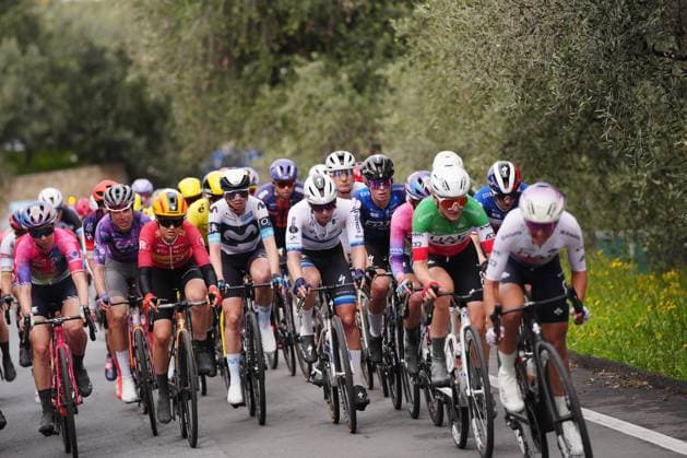 The pack rides cycles during the women™s elite race of the Sanremo Women, one day cycling race from Genova to Sanremo in 156km - North Italy- Saturday, March 22, 2025. - cycling .  Copyright: xMarcoxAlpozzi LaPressex