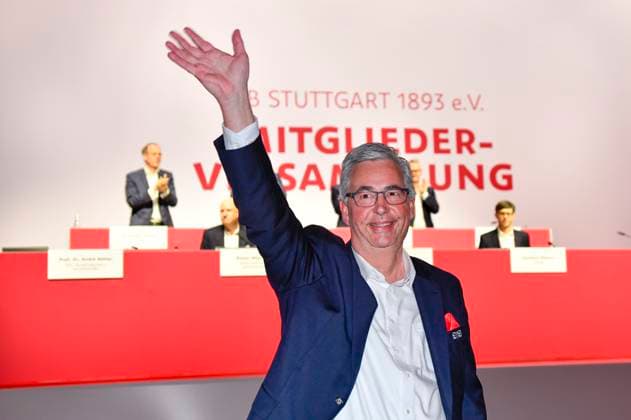 President Dietmar Allgaier VfB Stuttgart wins the election jubilation, joy, emotion, emotional, cheers, happiness, happy, gesture gesture VfB Stuttgart General Meeting 2025 22 03 2025 DFL REGULATIONS PROHIBIT ANY USE OF PHOTOGRAPHS AS IMAGE SEQUENCES AND OR QUASI VIDEO VfB Stuttgart General Meeting 2025 22 03 2025