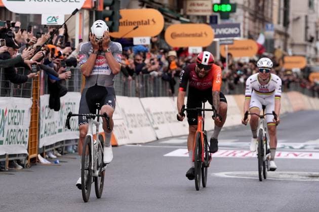 VAN DER POEL Mathieu winner of the men s elite race of the Milano-Sanremo one day cycling race (289 km) from Pavia and to Sanremo - North West Italy - March 22, 2025. - cycling .  Copyright: xGianxMattiaxD Alberto LaPressex
