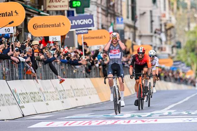 2025 Milan - Sanremo UCI WorldTour cycling race SANREMO, ITALY - MARCH 22 : Van Der Poel Mathieu (NED) of Alpecin - Deceuninck celebrating his victory during the UCI WorldTour 116th Milan - Sanremo cycling race with start in Pavia and finish at the Via Roma in Sanremo on March 22, 2025 in Sanremo, Italy, 22 03 2025 ( Motordriver Kenny Verfaillie - Sanremo Italy  Copyright: xNicoxVereeckenx
