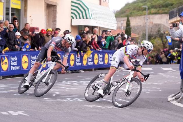 POGACAR Tadej and VAN DER POEL Mathieu during the men s elite race of the Milano-Sanremo one day cycling race (289 km) from Pavia and to Sanremo - North West Italy - March 22, 2025. - cycling .  Copyright: xFabioxFerrari LaPressex