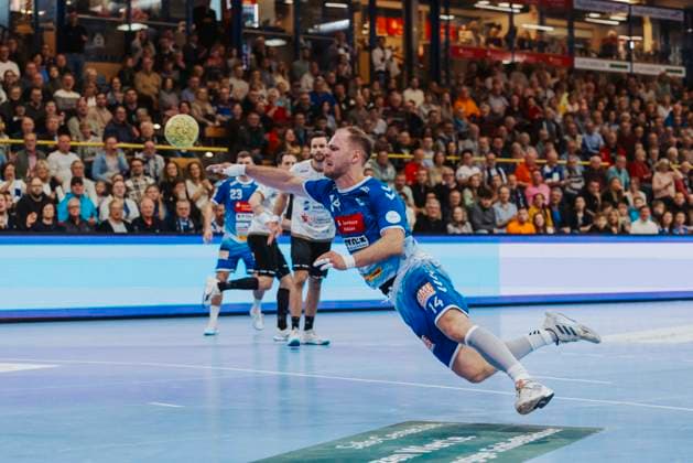VfL Luebeck Schwartau vs HC Elbflorenz Dresden, Handball, 2 Bundesliga, 22 03 25 Paul Skorupa Nr 14, VfL Luebeck Schwartau VfL Luebeck Schwartau vs HC Elbflorenz Dresden, Handball, 2 Bundesliga, 22 03 25 Luebeck Hansehalle Schleswig Holstein Germany Copyright: xChristianxSchaffrathx xMedienwerkxLübeckx