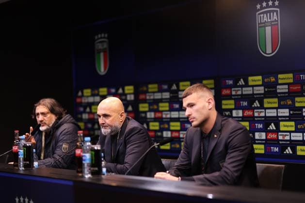 22 03 2025, Football, Press conference before the Nations League quarter-final Germany Italy, Signal Iduna Park, 2024 2025 season National coach Luciano Spalletti ITA and Raoul Bellanova ITA 02 DFB regulations prohibit any use of photographs as image sequences and or quasi video North Rhine-Westphalia Germany