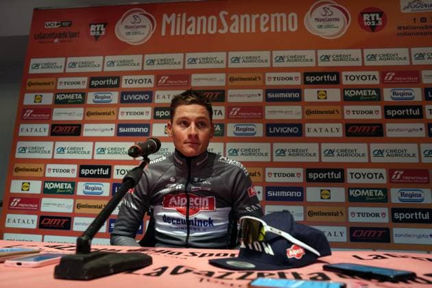 VAN DER POEL Mathieu winner, of the men s elite race of the Milano-Sanremo one day cycling race during the press conference, PK, Pressekonferenz (289 km) from Pavia and to Sanremo - North West Italy - March 22, 2025. - cycling .  Copyright: xGianxMattiaxD Alberto LaPressex