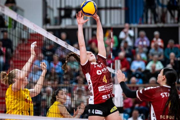 VBL Volleyball Bundesliga PlayOff quarter-finals, SC Potsdam VfB Suhl 22 03 2025 VBL Volleyball Bundesliga PlayOff quarter-finals SC Potsdam VfB Suhl 22 03 2025 4 Jenna Ewert SCP Copyright: xBEAUTIFULxSPORTS NicolxMarschallx