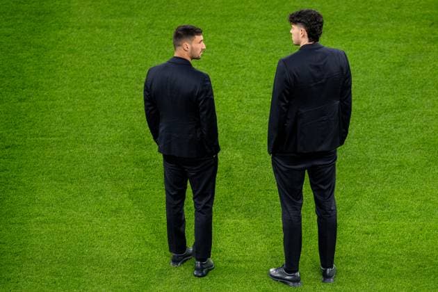Italy press conference, PK, Pressekonferenz & Walk Around Matteo Politano and Alessandro Bastoni of Italy walk around at Westfalen Stadium in Dortmund, Germany, on March 22, 2025. Dortmund Germany  Copyright: xGiacomoxCosuax originalFilename:cosua-notitle250322_np0j5.jpg