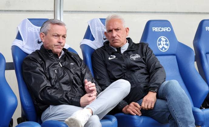 22 03 25 Stuttgarter Kickers Kickers Offenbach Germany, Stuttgart, 22 03 2025, Football, Regionalliga Südwest, Stuttgarter Kickers Kickers Offenbach f l Christian Hock Managing Director Sport Kickers Offenbach , Christian Neidhart Coach Kickers Offenbach