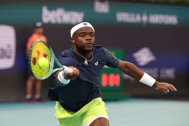 March 22, 2025, Miami Gardens, Florida, United States Of America: MIAMI GARDENS, FLORIDA - MARCH 22: Francis Tiafoe of the United States defeats Alejandro Davidoich Fokina of Spain during their match on day 5 at Hard Rock Stadium on March 22, 2025 in Miami Gardens, Florida...People: Francis Tiafoe Miami Open 2025 - Day 5  - ZUMAs214 20250322_ada_s214_154 Copyright: xSMGx