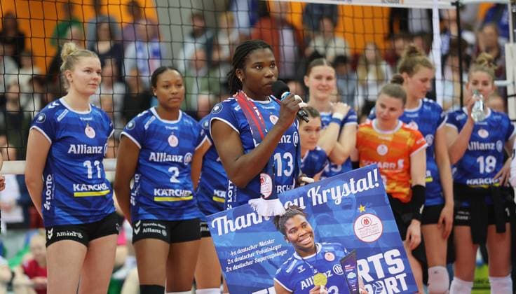 Stuttgart , Volleyball Womens Bundesliga PlayOffs Quarterfinals Game 1 , Allianz MTV Stuttgart vs USC Münster , Ktystal Rivers Stgt