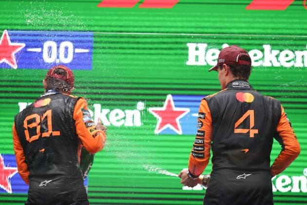 F1 Grand Prix Of China Oscar Piastri of Australia and the McLaren F1 Team and Lando Norris of Great Britain and the McLaren F1 Team celebrate their 1-2 finish after the F1 Grand Prix of China at Shanghai International Circuit in Shanghai, China, on March 22, 2025. Shanghai Shanghai China  Copyright: xPaddockerx originalFilename:paddocker-f1grandp250323_npxs8.jpg