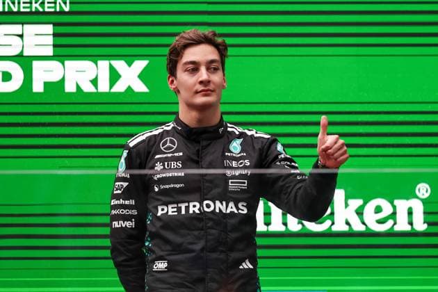 23 03 2025, Shanghai International Circuit, Shanghai, Formula 1 Grand Prix of China 2025, in the picture Podium 3 place for George Russell GBR , Mercedes AMG Petronas Formula One Team Photo by Hasan Bratic DeFodi Images