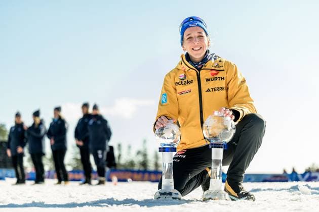 Bilder des Jahres 2025, Sport 03 März 250323 Franziska Preuss of Germany celebrates winning women™s Mass Start and World Cup after women s 12,5 km mass start during the IBU World Cup on March 23, 2025 in Oslo. Photo: Mathias Bergeld BILDBYRAN kod MB MB1114 skidskytte biathlon skiskyting världscupen ibu world cup masstart mass start dam bbeng jubel *** 250323 Franziska Preuss of Germany celebrates winning women™s Mass Start and World Cup after women s 12,5 km mass start during the IBU World Cup on March 23, 2025 in Oslo Photo Mathias Bergeld BILDBYRAN kod MB MB1114 biathlon biathlon biathlon world cup ibu world cup masstart mass start dam bbeng jubel  Copyright: MATHIASxBERGELD BB250323MB104