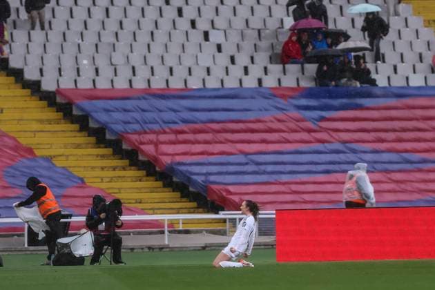 Fußball, Frauen, FC Barcelona - Real Madrid March 23, 2025, Barcelona, Barcelona, Spain: Caroline Weir of Real Madrid CF celebrates a goal during the Spanish Women league, Liga F, football match played between FC Barcelona, Barca and Real Madrid CF at Estadi Olimpic Lluis Companys on March 23, 2025 in Barcelona, Spain. Barcelona Spain - ZUMAa181 20250323_zaa_a181_084 Copyright: xJavierxBorregox
