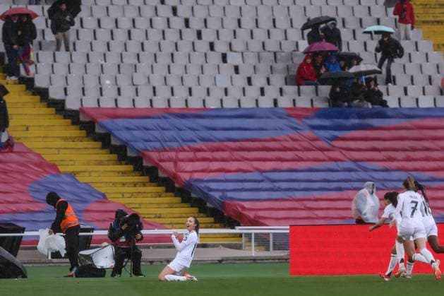 Fußball, Frauen, FC Barcelona - Real Madrid March 23, 2025, Barcelona, Barcelona, Spain: Caroline Weir of Real Madrid CF celebrates a goal during the Spanish Women league, Liga F, football match played between FC Barcelona, Barca and Real Madrid CF at Estadi Olimpic Lluis Companys on March 23, 2025 in Barcelona, Spain. Barcelona Spain - ZUMAa181 20250323_zaa_a181_086 Copyright: xJavierxBorregox