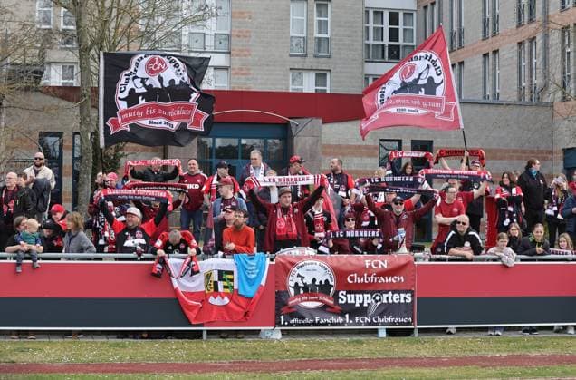 23 03 2025 Soccer Season 2024 2025 2 Women Soccer Bundesliga 19 Matchday 1 FC Nuremberg FCN Club Clubfrauen VfL Bochum Sportfoto Zink DaMa xdaxmax Symbolbild Symbol photo Feature Impression Clubfan Clubfans FCN Fans Fans cheer on Team Team