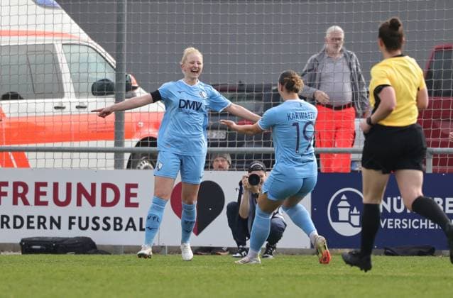 23 03 2025 Soccer Season 2024 2025 2 Women Soccer Bundesliga 19 Matchday 1 FC Nürnberg FCN Club Clubfrauen VfL Bochum Sportfoto Zink DaMa xdaxmax Jubel Freude Torjubel nach Tor zum 0 2 Mara Wilhelm 7, VfL Bochum und Mannschaft Team jubelt freue sich Torschütze Mara Wilhelm 7, VfL Bochum