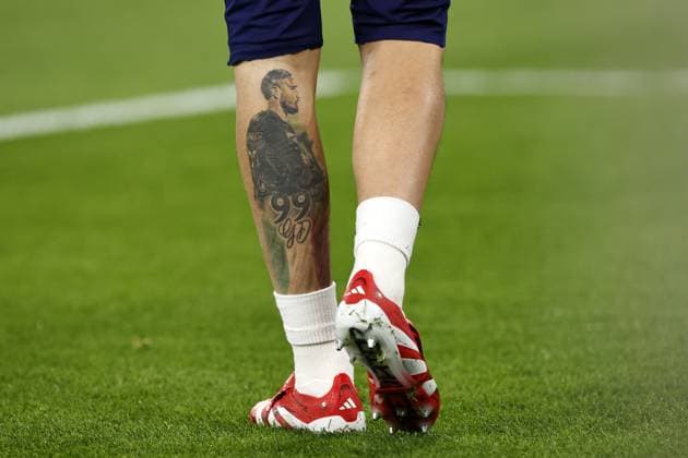 DORTMUND - Tattoo of Italy goalkeeper Gianluigi Donnarumma during the UEFA Nations League quarterfinal match between Germany and Italy at the BVB Stadion Dortmund on March 23, 2025 in Dortmund, Germany. ANP Hollandse Hoogte MAURICE VAN STEEN UEFA Nations League Quarterfinal Leg Two 2025 xVIxANPxSportx xMauricexvanxSteenxIVx 522963989 originalFilename: 522963989.jpg