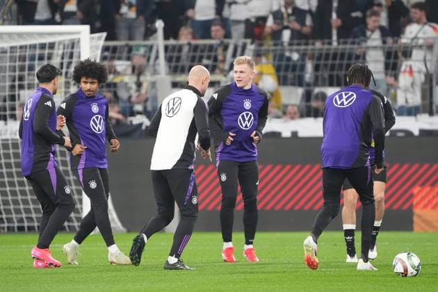 Nadiem Amiri Germany Germany, 11 , Karim Adeyemi Germany Germany, 20 , Jonathan Burkhardt Germany Germany, 7 , Jamie Leweling Germany Germany, 14 Dortmund 23 03 2025 Germany vs Italy, UEFA Nations League quarter-final second leg, Signal Iduna Park