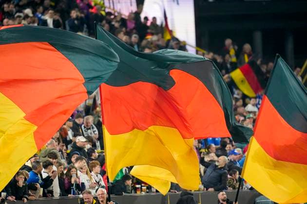 Flag of Germany during the UEFA Nations League Quarterfinal Leg Two match between Germany and Italy at Football Stadium Dortmund on March 23, 2025 in Dortmund, Germany