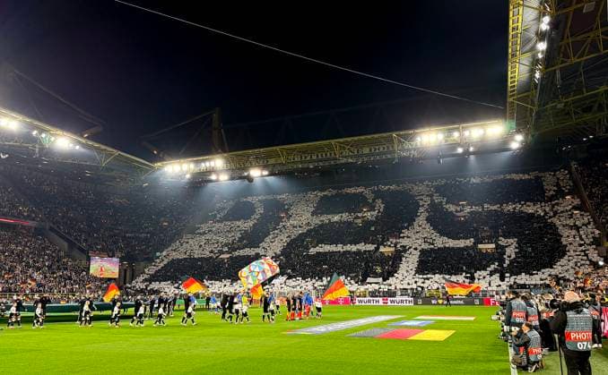 23 03 2025, Football UEFA Nations League 2024 25, quarter-final, Germany Italy, in Dortmund, Signal Iduna Stadion, big choreo on the south stand by the German fans