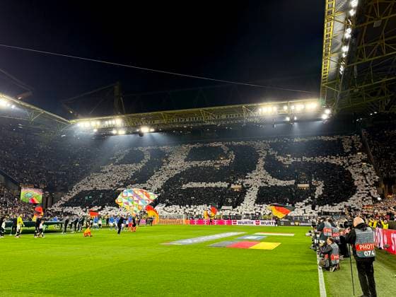 23 03 2025, Football UEFA Nations League 2024 25, quarter-final, Germany Italy, in Dortmund, Signal Iduna Stadion, big choreo on the south stand by the German fans